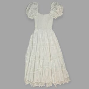 Lait Collection Dress White Long Midi XS Smocked Cotton Puff Sleeve Lace NWT